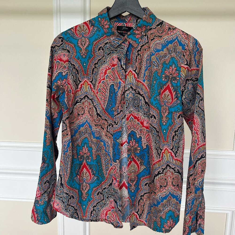 J.Crew Women's Slim Perfect Shirt in Ratti Mediterranean Paisley Print Size 6